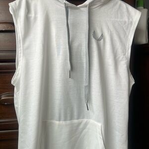 White Sleeveless Hoodie with Gray Accents